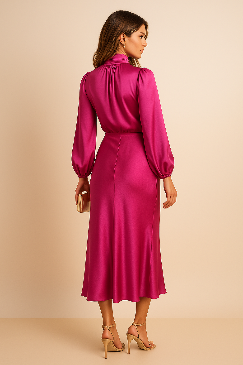 Satin High Waist Midi Dress - TARHUS