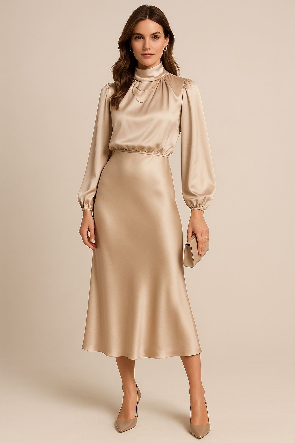 Satin High Waist Midi Dress - TARHUS