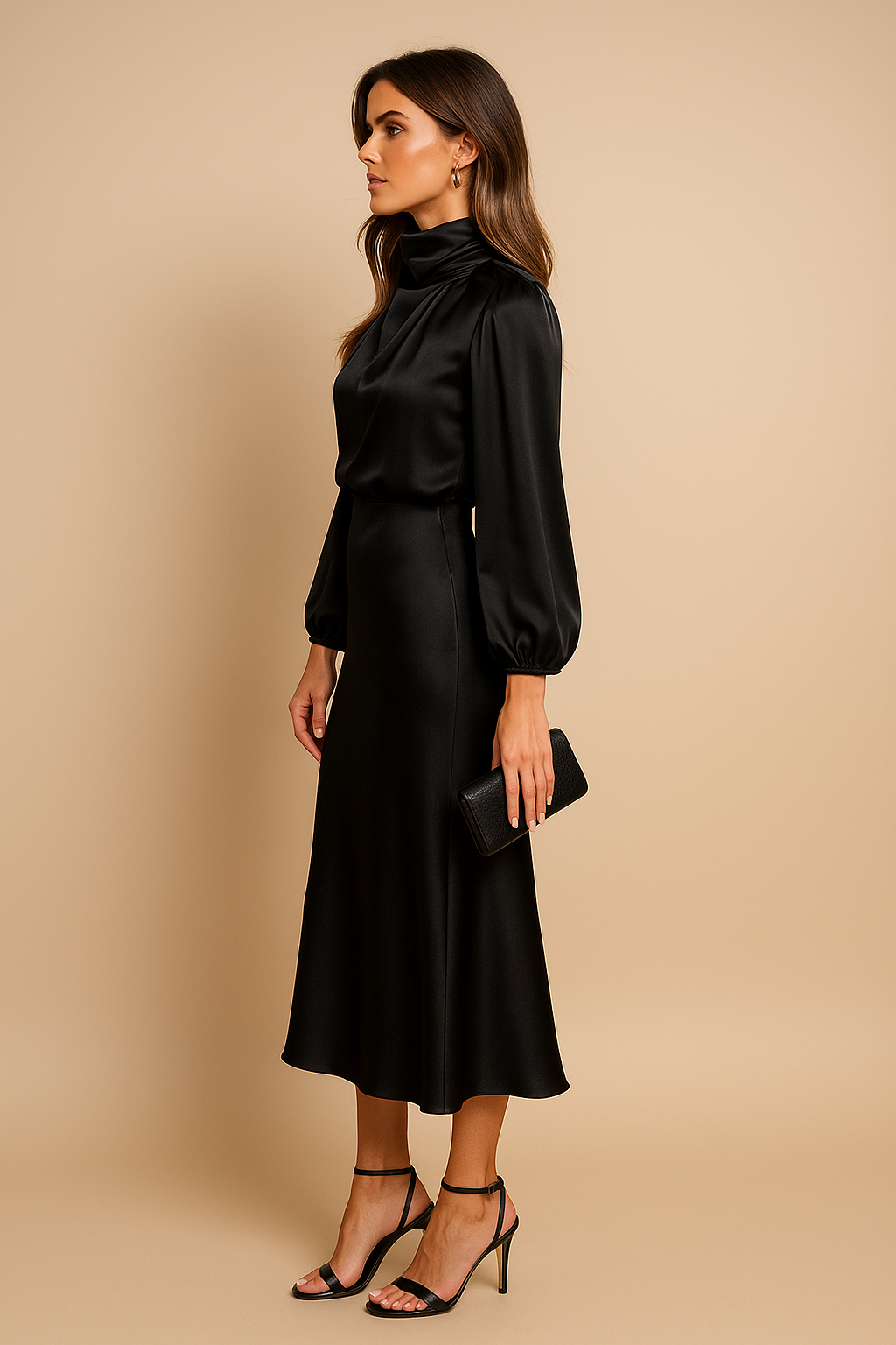 Satin High Waist Midi Dress - TARHUS