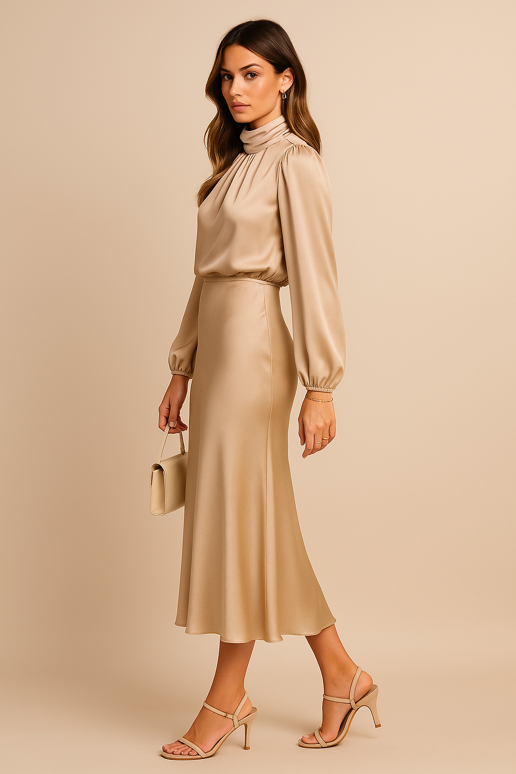 Satin High Waist Midi Dress - TARHUS