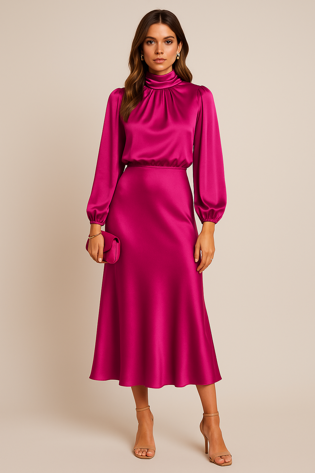 Satin High Waist Midi Dress - TARHUS