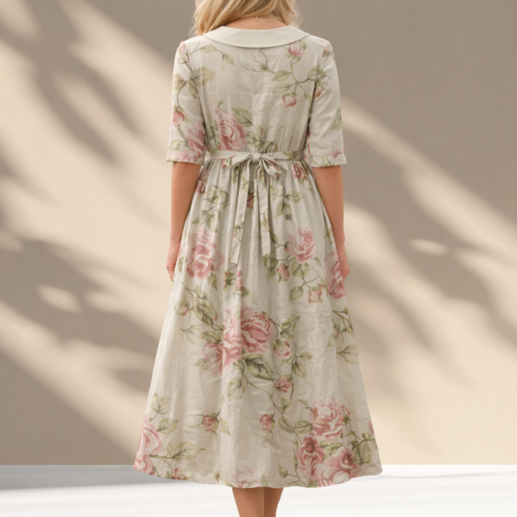 Clarissa | English Rose Tie Waist Midi Dress TARHUS