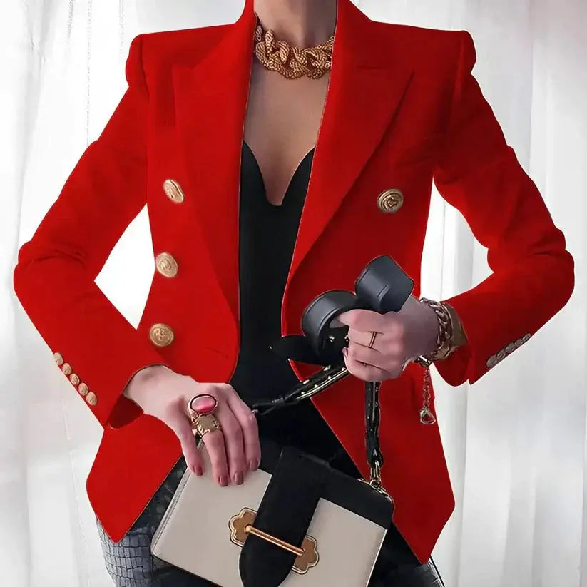 Cindy's Double-Breasted Blazer with Gold Buttons and Tailored Fit - TARHUS