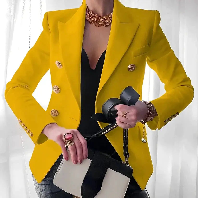 Cindy's Double-Breasted Blazer with Gold Buttons and Tailored Fit - TARHUS