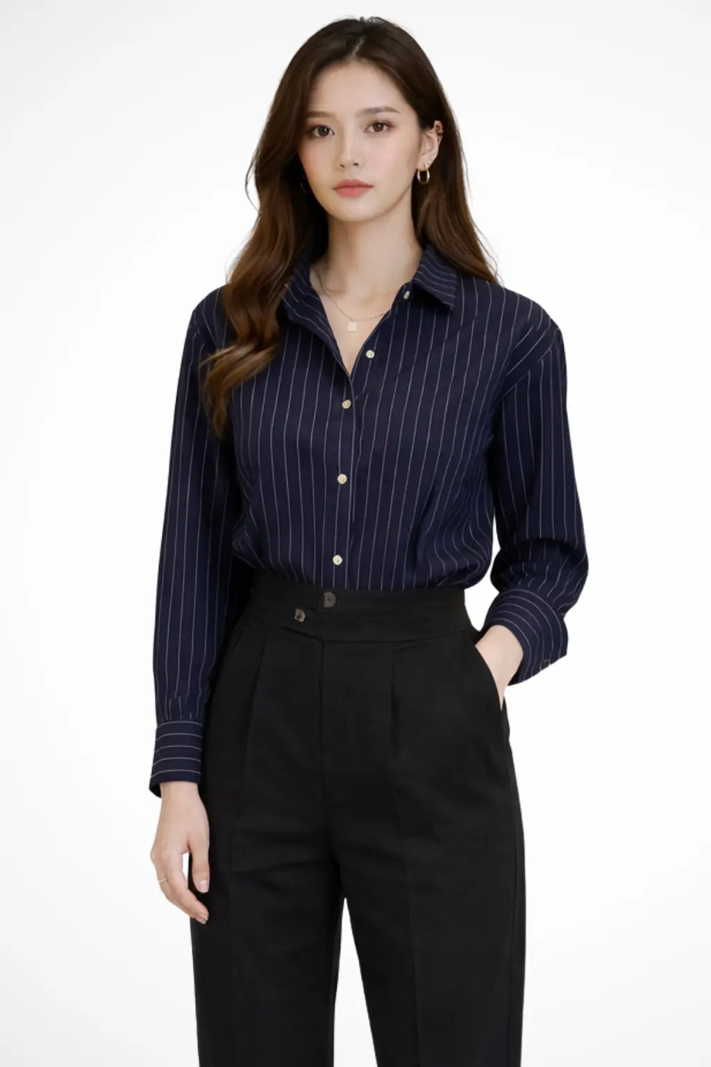 Nella | Women Turn Down Collar Long Sleeve Striped Shirt TARHUS
