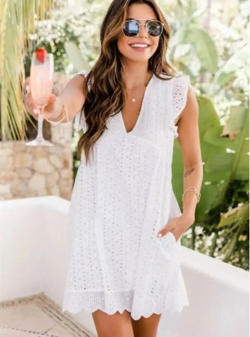 Cotton Eyelet Mini Dress with Scalloped Hem for Women TARHUS SS - Womens - Mini Dress