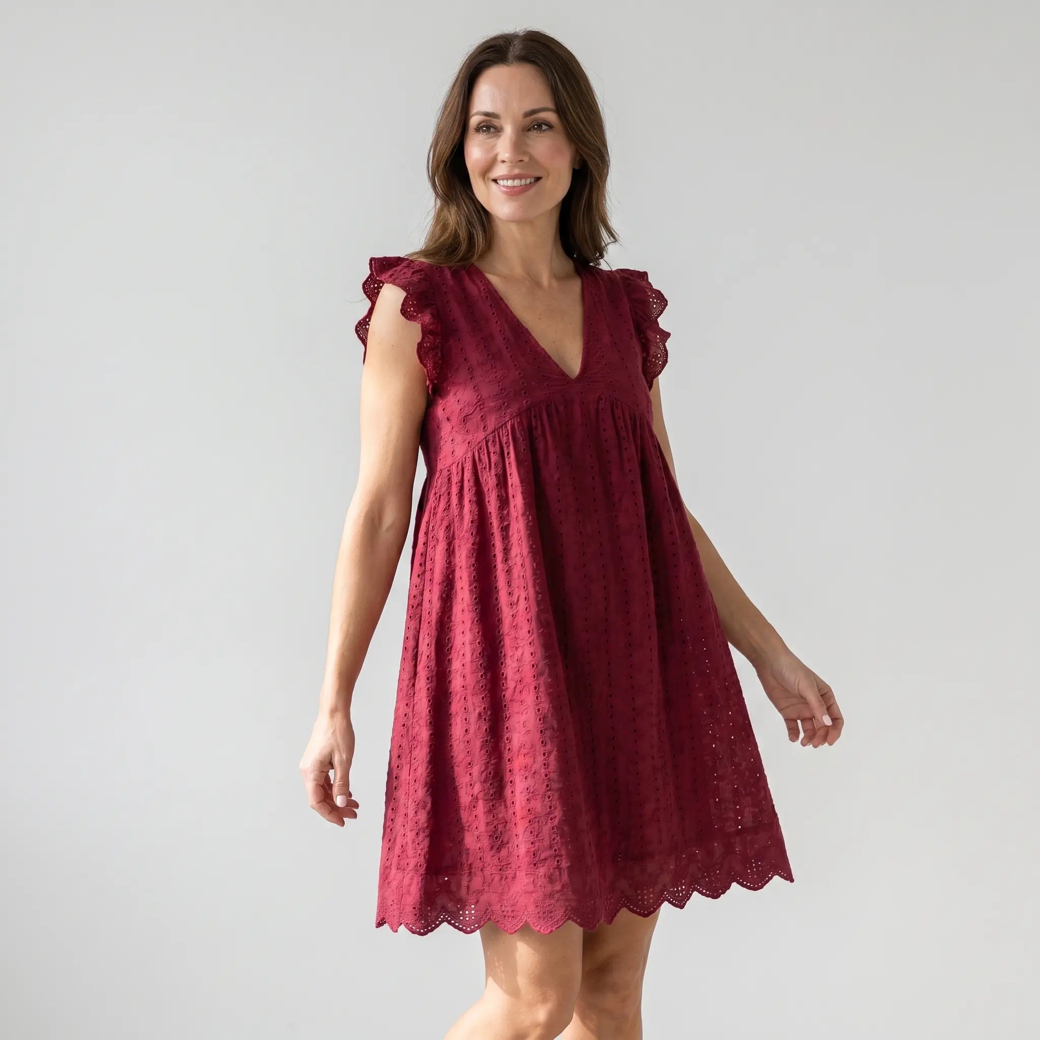 Cotton Eyelet Mini Dress with Scalloped Hem for Women TARHUS SS - Womens - Mini Dress