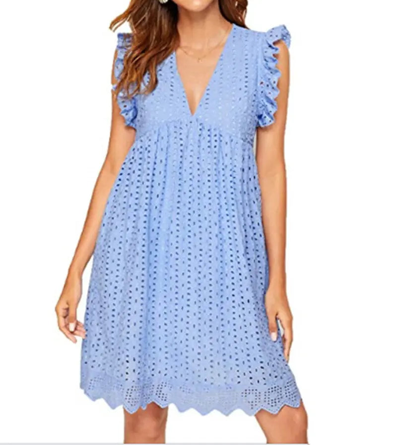 Cotton Eyelet Mini Dress with Scalloped Hem for Women TARHUS SS - Womens - Mini Dress