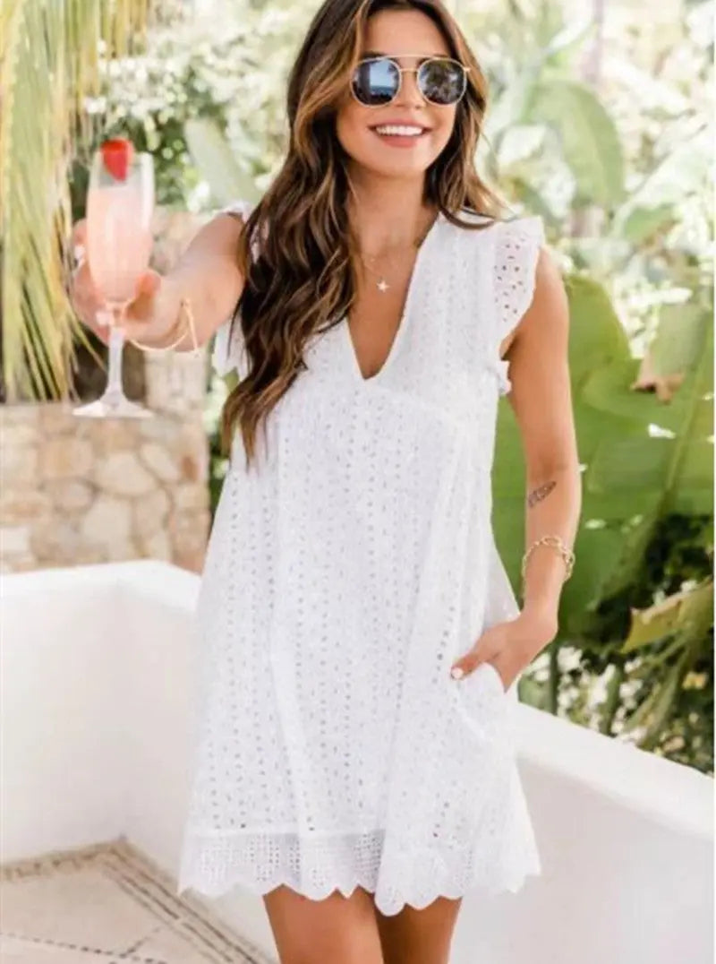 Cotton Eyelet Mini Dress with Scalloped Hem for Women TARHUS SS - Womens - Mini Dress