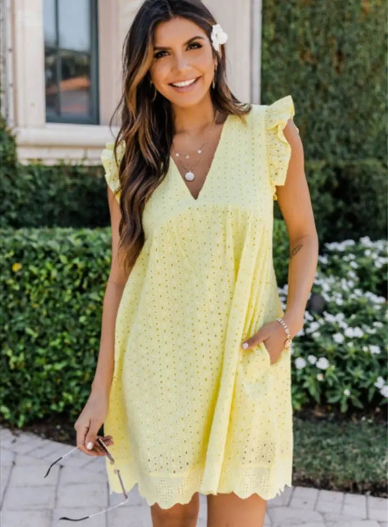 Cotton Eyelet Mini Dress with Scalloped Hem for Women TARHUS SS - Womens - Mini Dress
