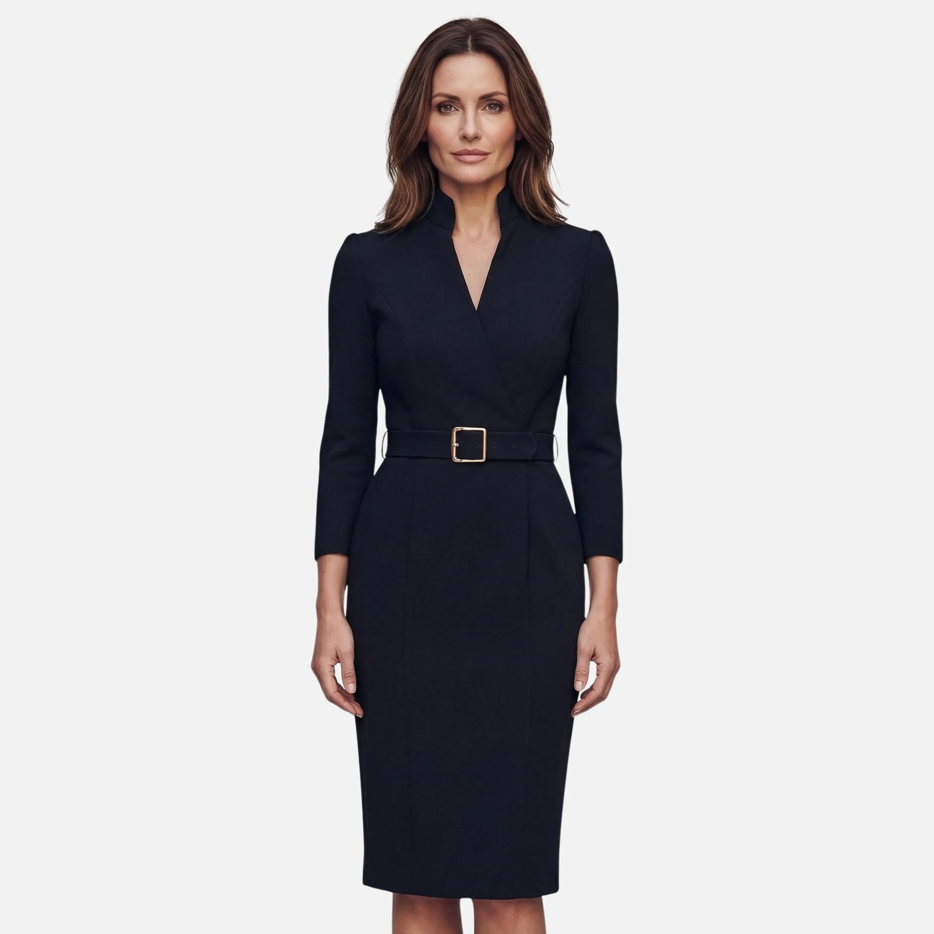 Crossover Neckline Midi Dress with Square Buckle Belt for Women TARHUS AS - Womens - Dresses