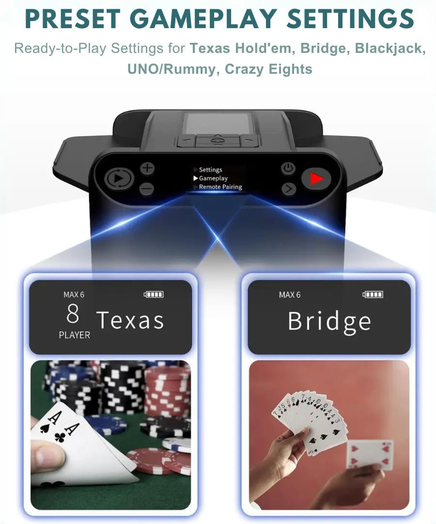 2-in-1 Automatic Card Shuffler & Dealer With 4 Card Drawing Remotes - TARHUS