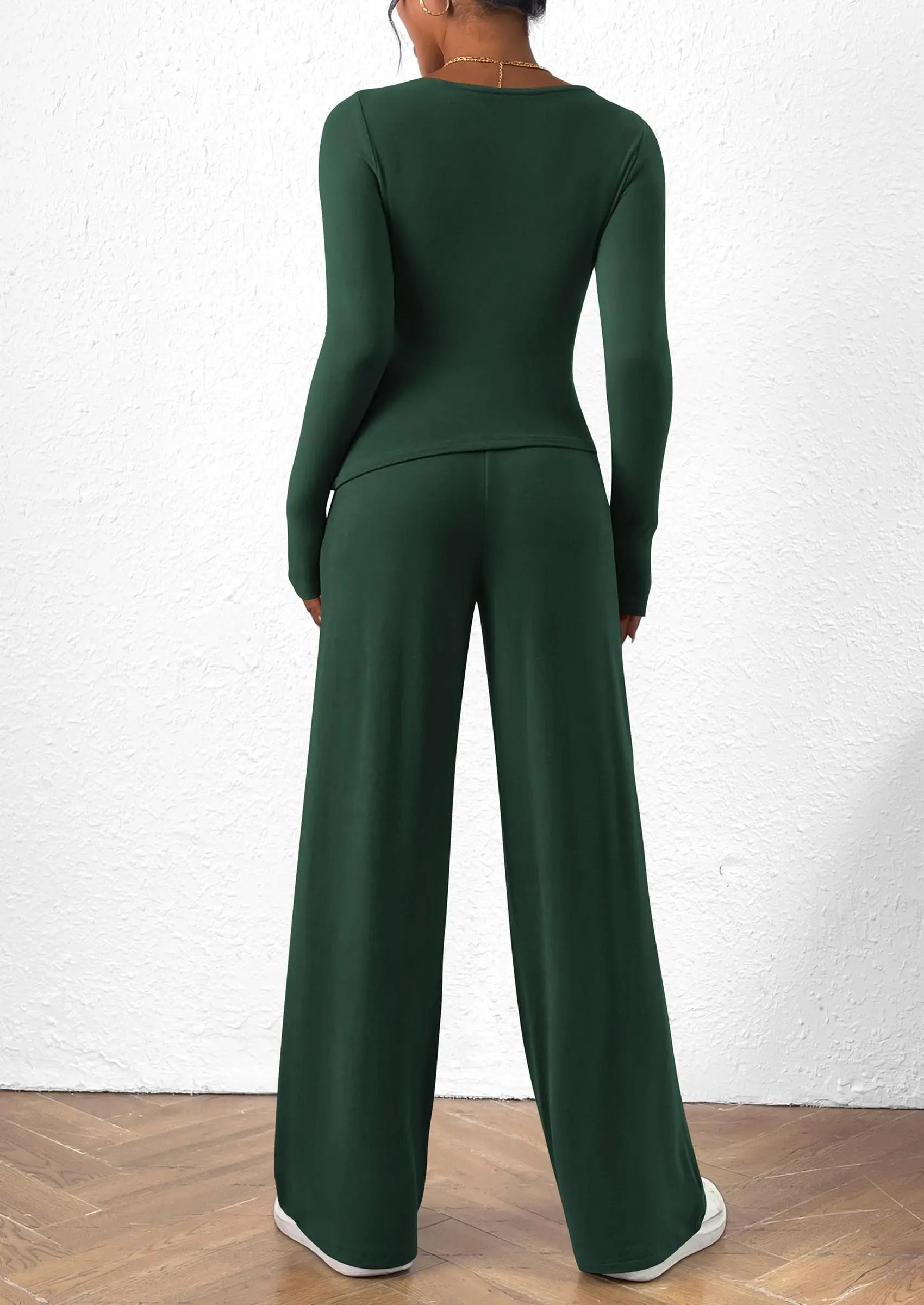 Long Sleeve T-Shirt Wide Leg Pants Casual 2 Piece Sets - TARHUS