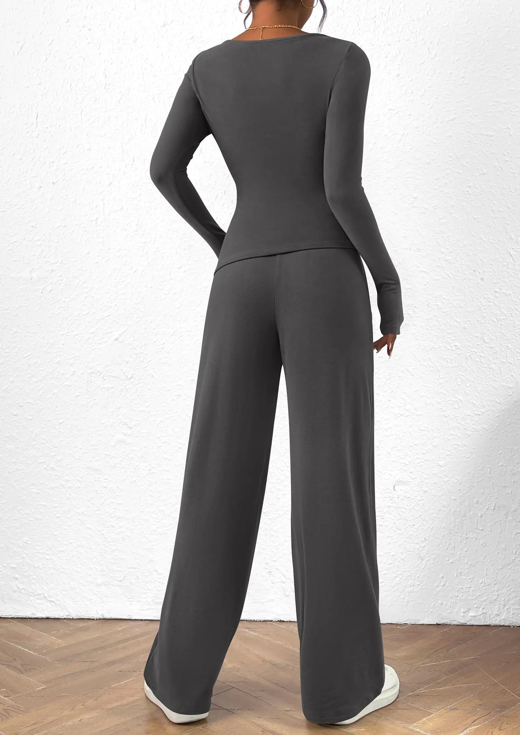 Long Sleeve T-Shirt Wide Leg Pants Casual 2 Piece Sets - TARHUS