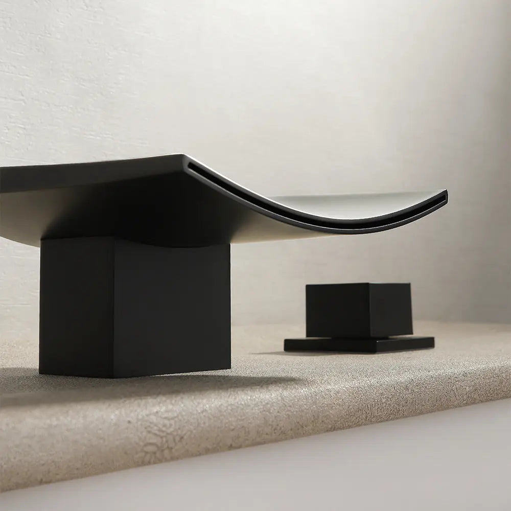 LED Waterfall Bathroom Faucet – Modern Dual Handle Widespread Design In Matte Black - TARHUS