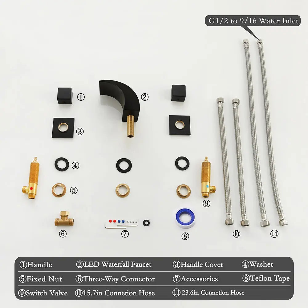 LED Waterfall Bathroom Faucet – Matte Black Widespread Dual Handle - TARHUS