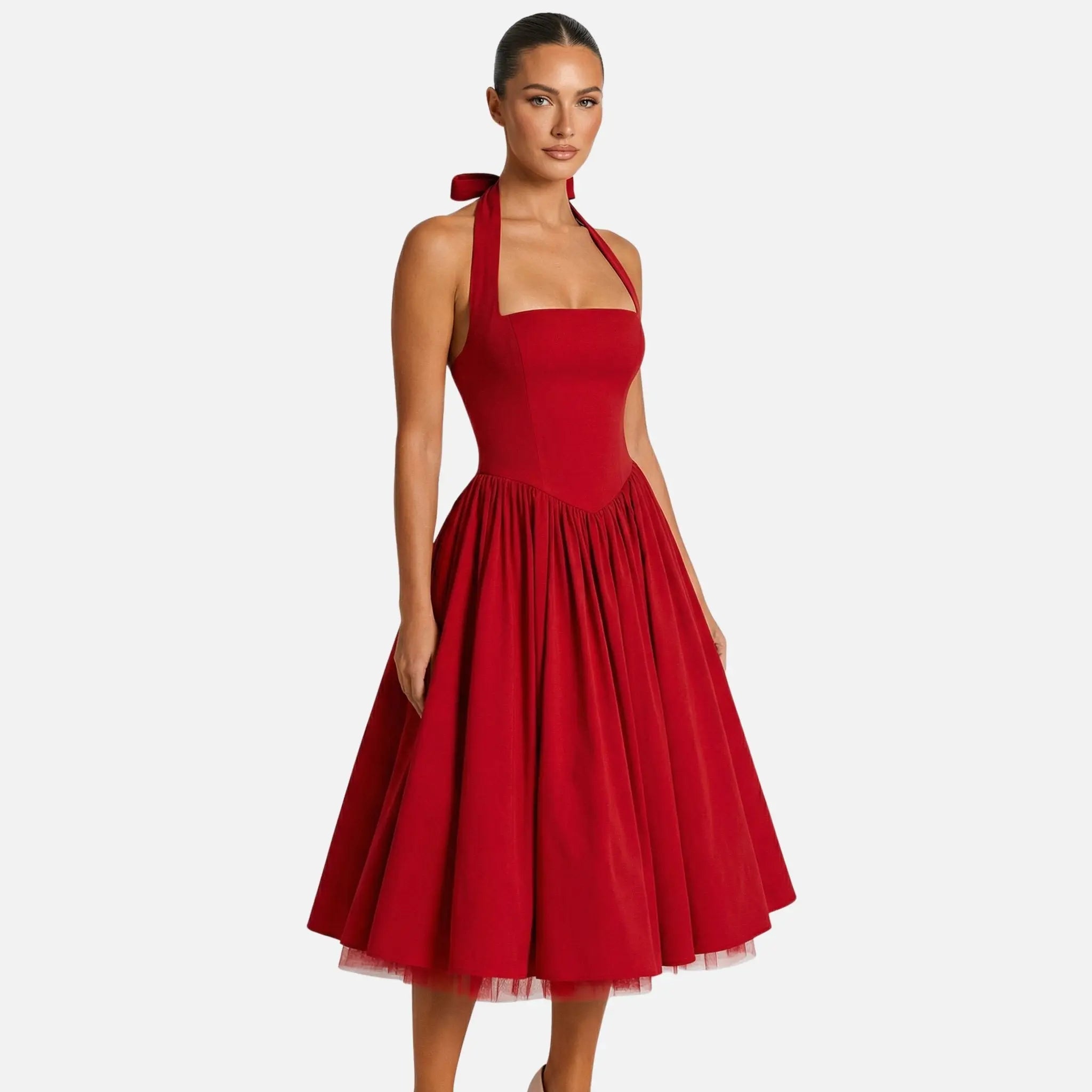 Fit and Flare Midi Dress with Halter Neck for Women TARHUS SS - Womens - Midi Dress