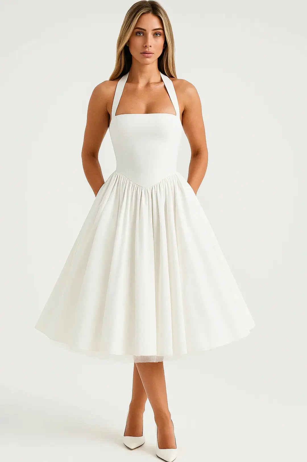 Fit and Flare Midi Dress with Halter Neck for Women TARHUS SS - Womens - Midi Dress