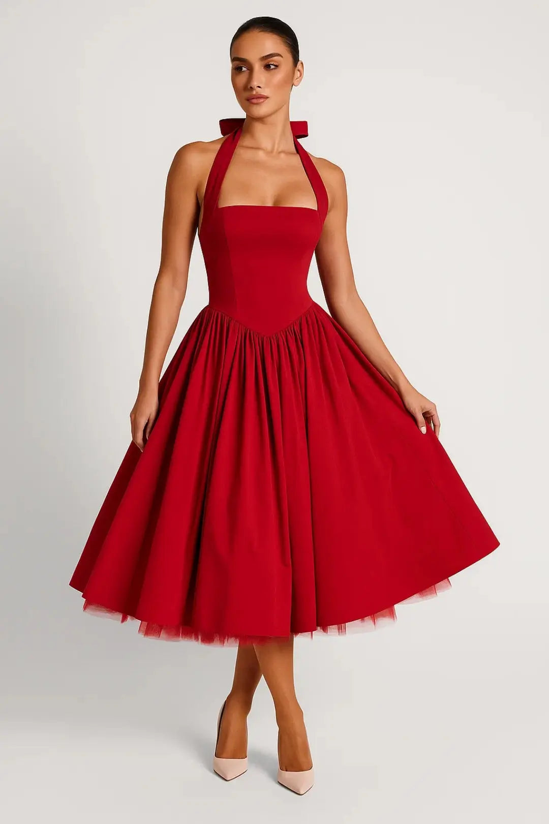 Fit and Flare Midi Dress with Halter Neck for Women TARHUS SS - Womens - Midi Dress