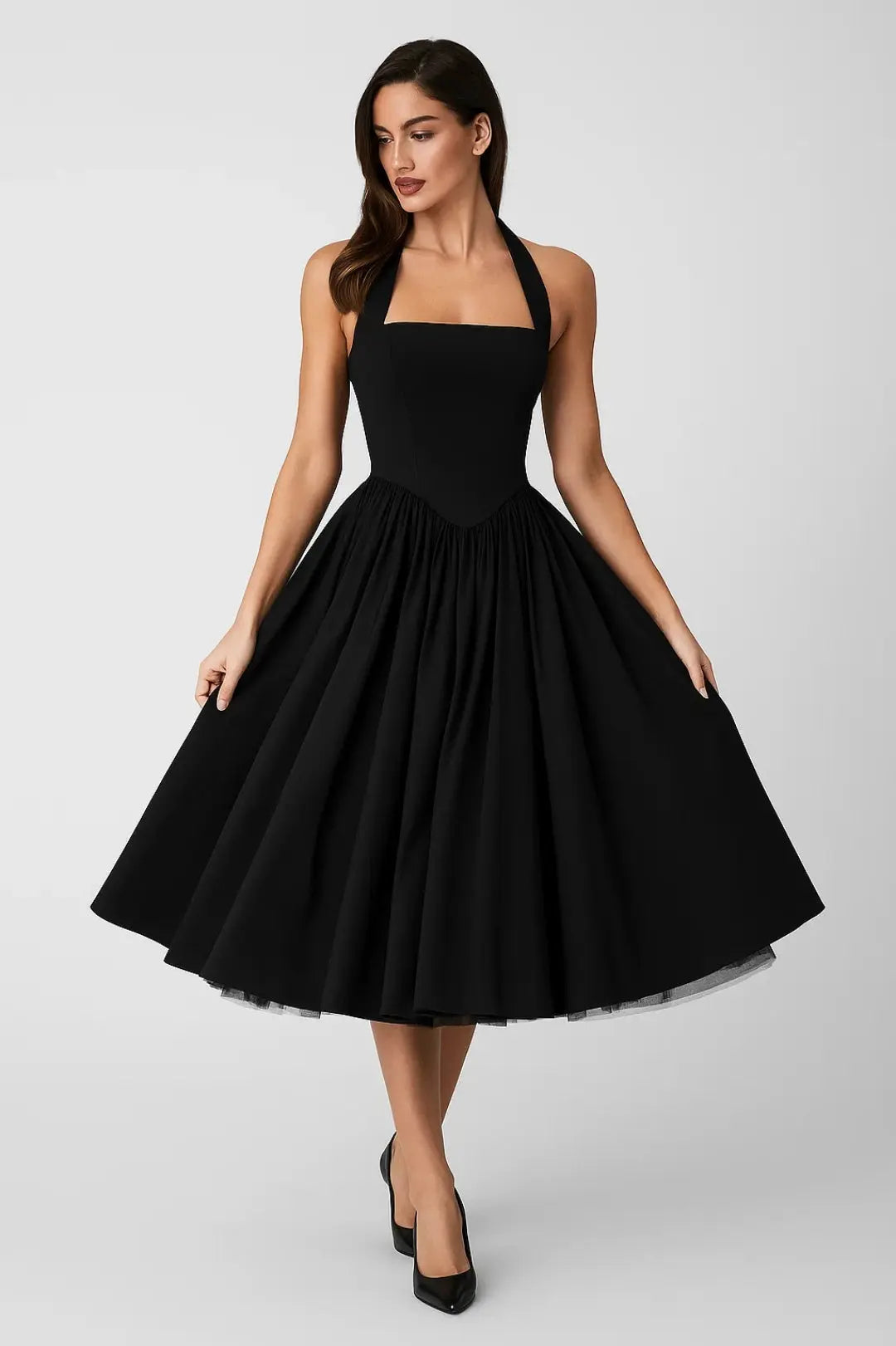 Fit and Flare Midi Dress with Halter Neck for Women TARHUS SS - Womens - Midi Dress
