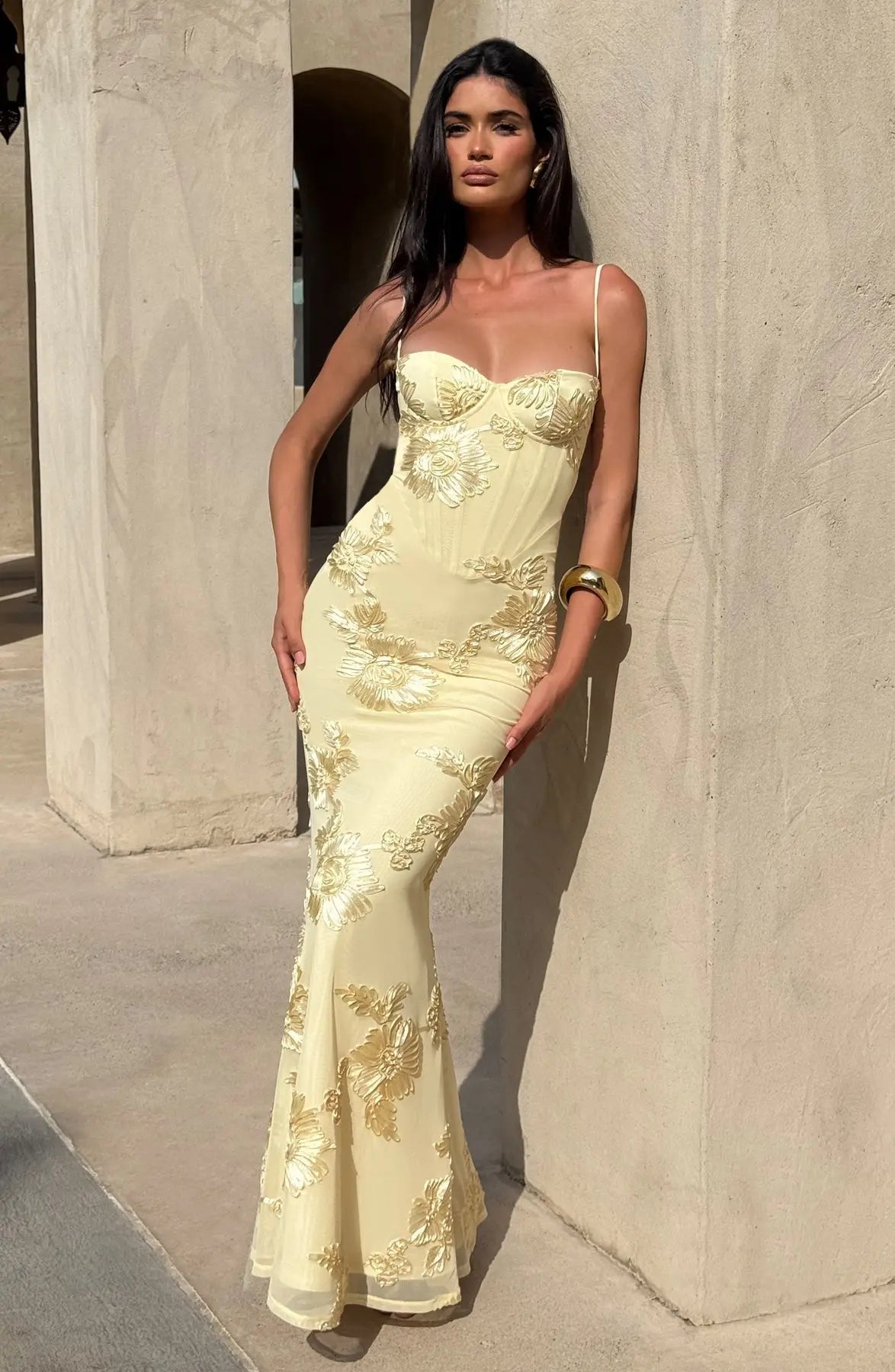 Fitted Satin Maxi Dress with Corset Bodice for Women TARHUS AS - Womens - Maxi Dress