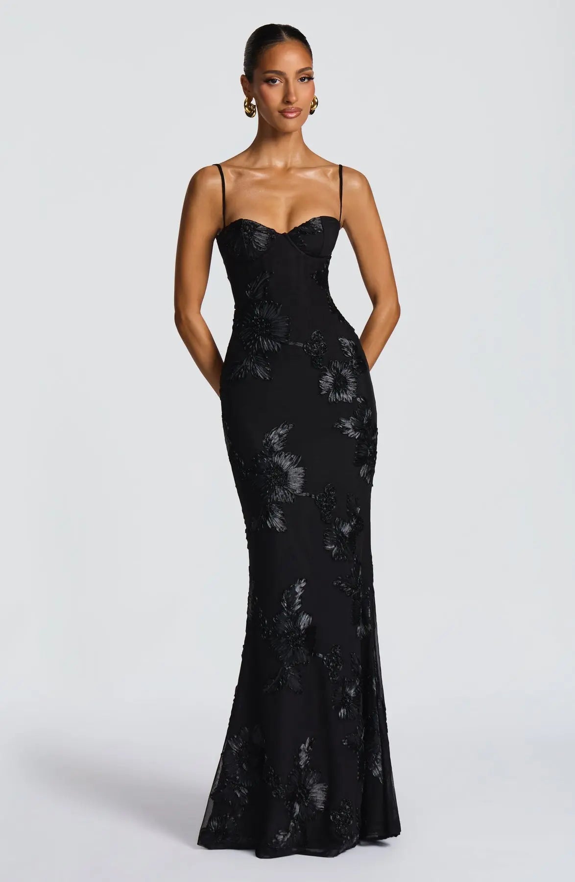 Fitted Satin Maxi Dress with Corset Bodice for Women TARHUS AS - Womens - Maxi Dress