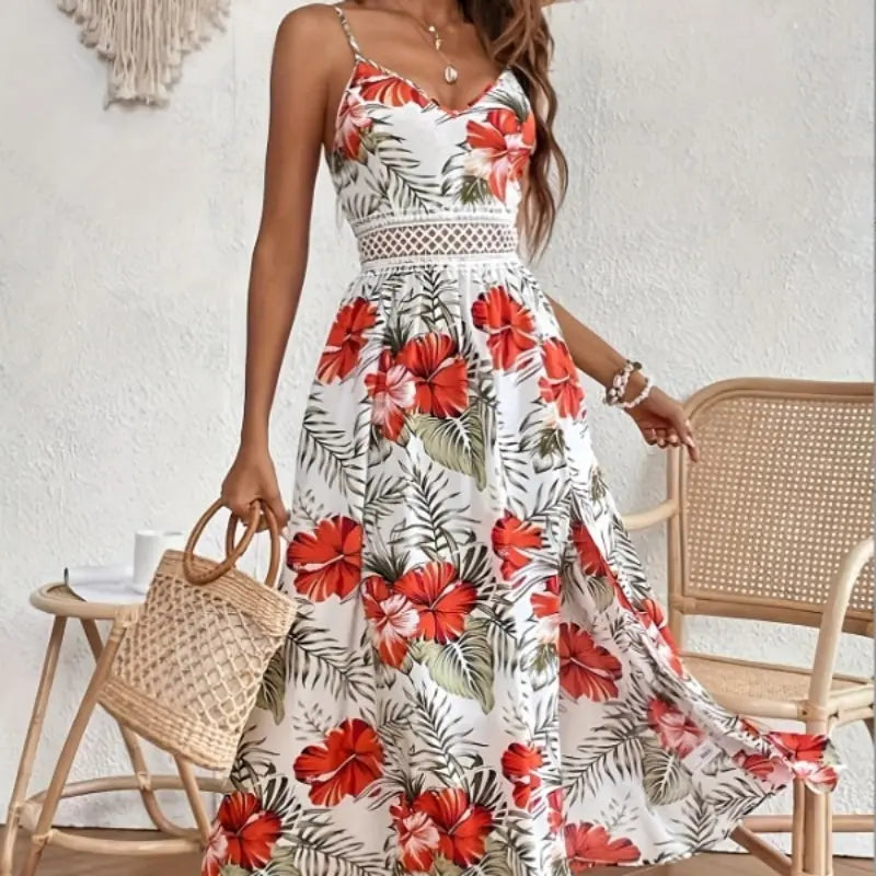 Flowing Maxi Dress with Tropical Floral Print for Women TARHUS SS - Womens - Maxi Dress