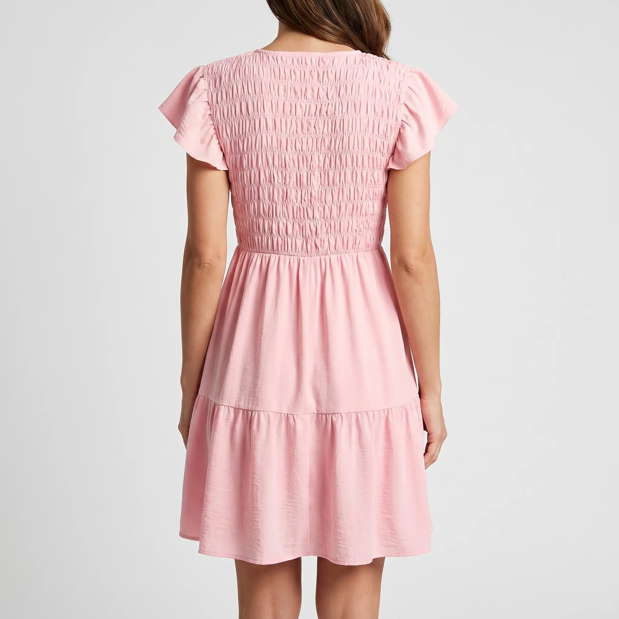Flowing Pink Midi Dress with Smocked Bodice for Women TARHUS SS - Womens - Maxi Dress
