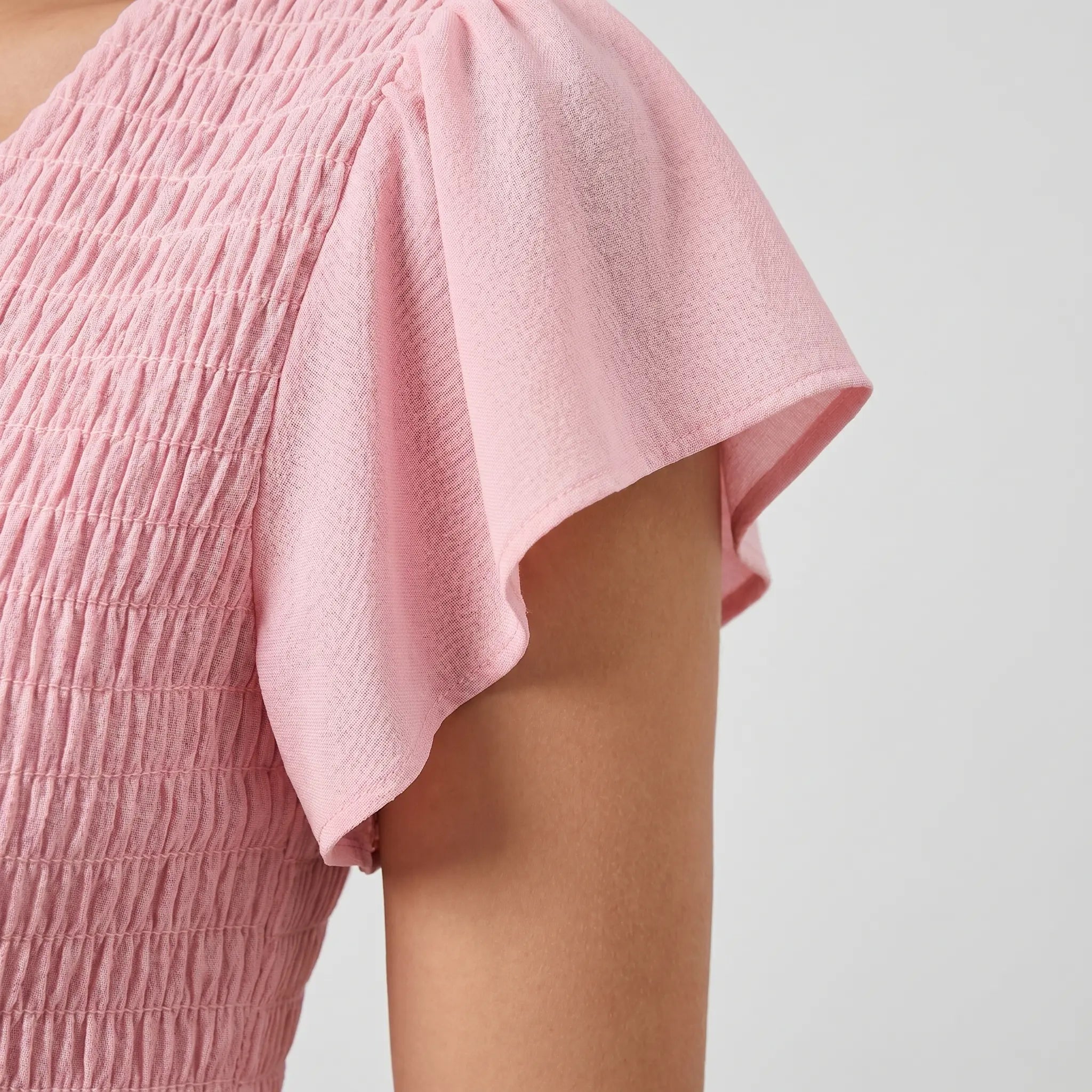 Flowing Pink Midi Dress with Smocked Bodice for Women TARHUS SS - Womens - Maxi Dress
