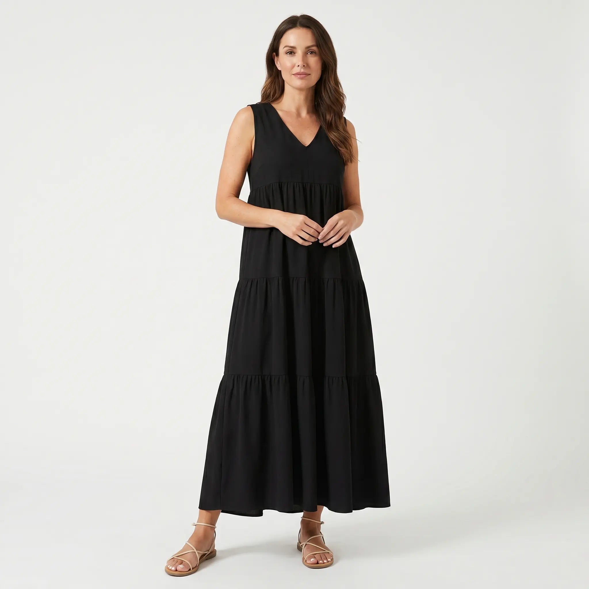 Flowing Tiered Maxi Dress with V-Neck for Women TARHUS SS - Womens - Maxi Dress