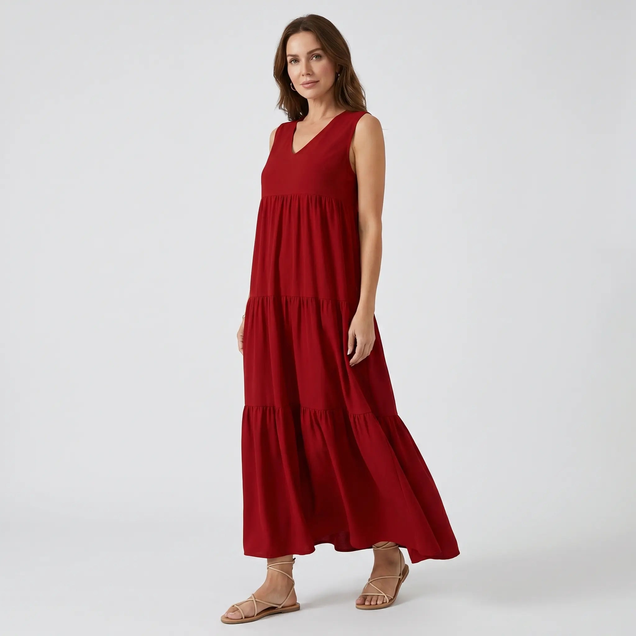 Flowing Tiered Maxi Dress with V-Neck for Women TARHUS SS - Womens - Maxi Dress