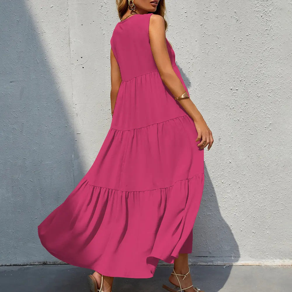 Flowing Tiered Maxi Dress with V-Neck for Women TARHUS SS - Womens - Maxi Dress
