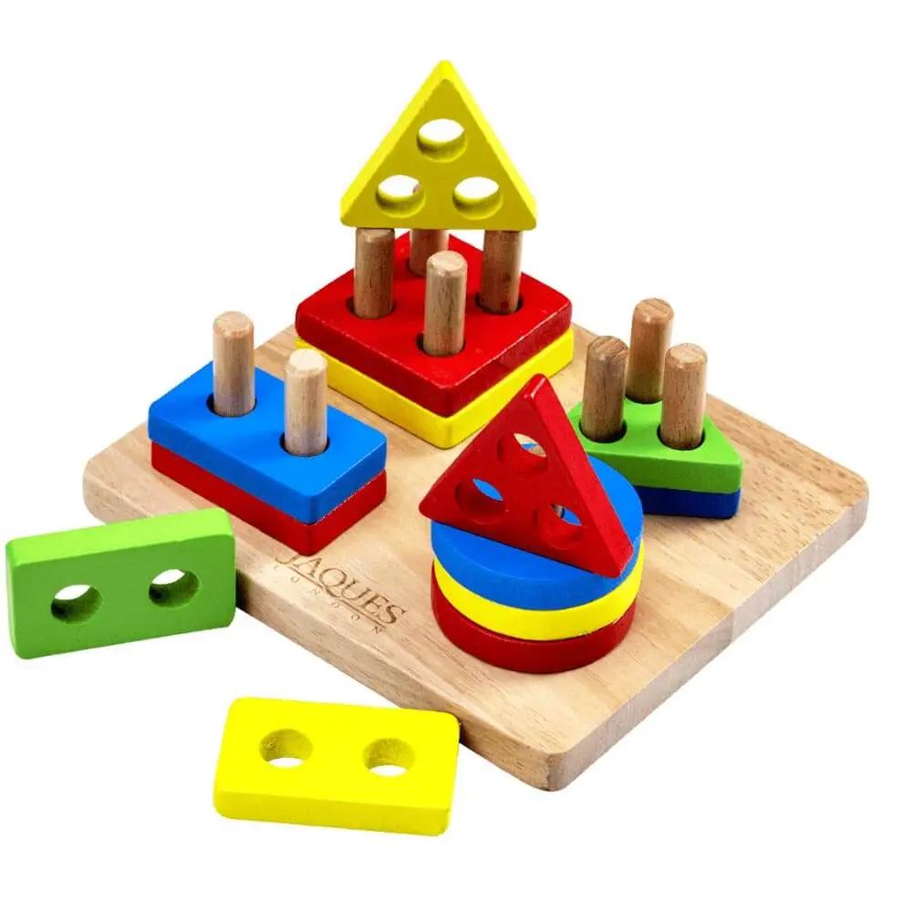 Montessori Wooden Puzzle Board – Geometric Stacking Toy - TARHUS