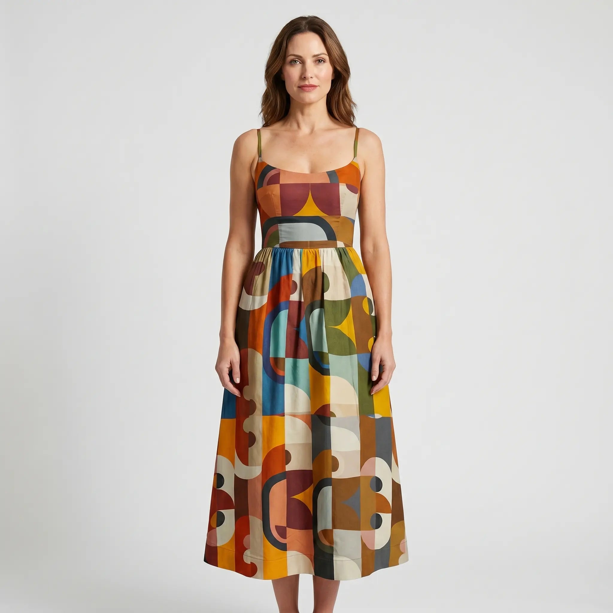 Geometric Print Midi Dress with Spaghetti Straps for Women TARHUS SS - Womens - Midi Dress