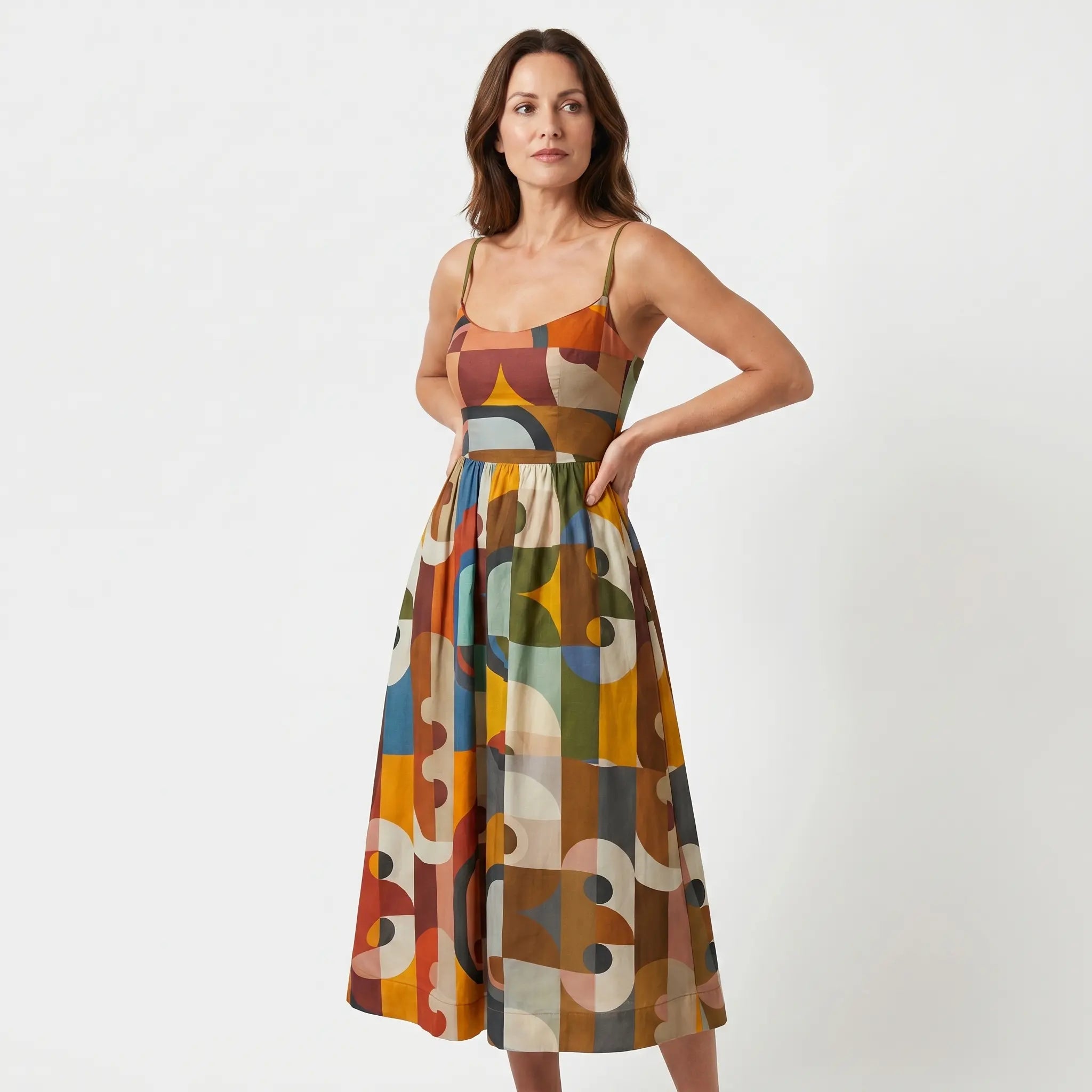 Geometric Print Midi Dress with Spaghetti Straps for Women TARHUS SS - Womens - Midi Dress