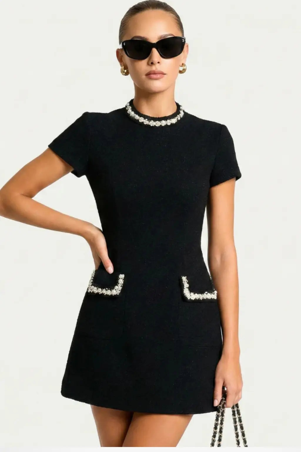 Bronwen | Women Pearl Trim Mini Dress with Pocket Detail TARHUS Mini Dress