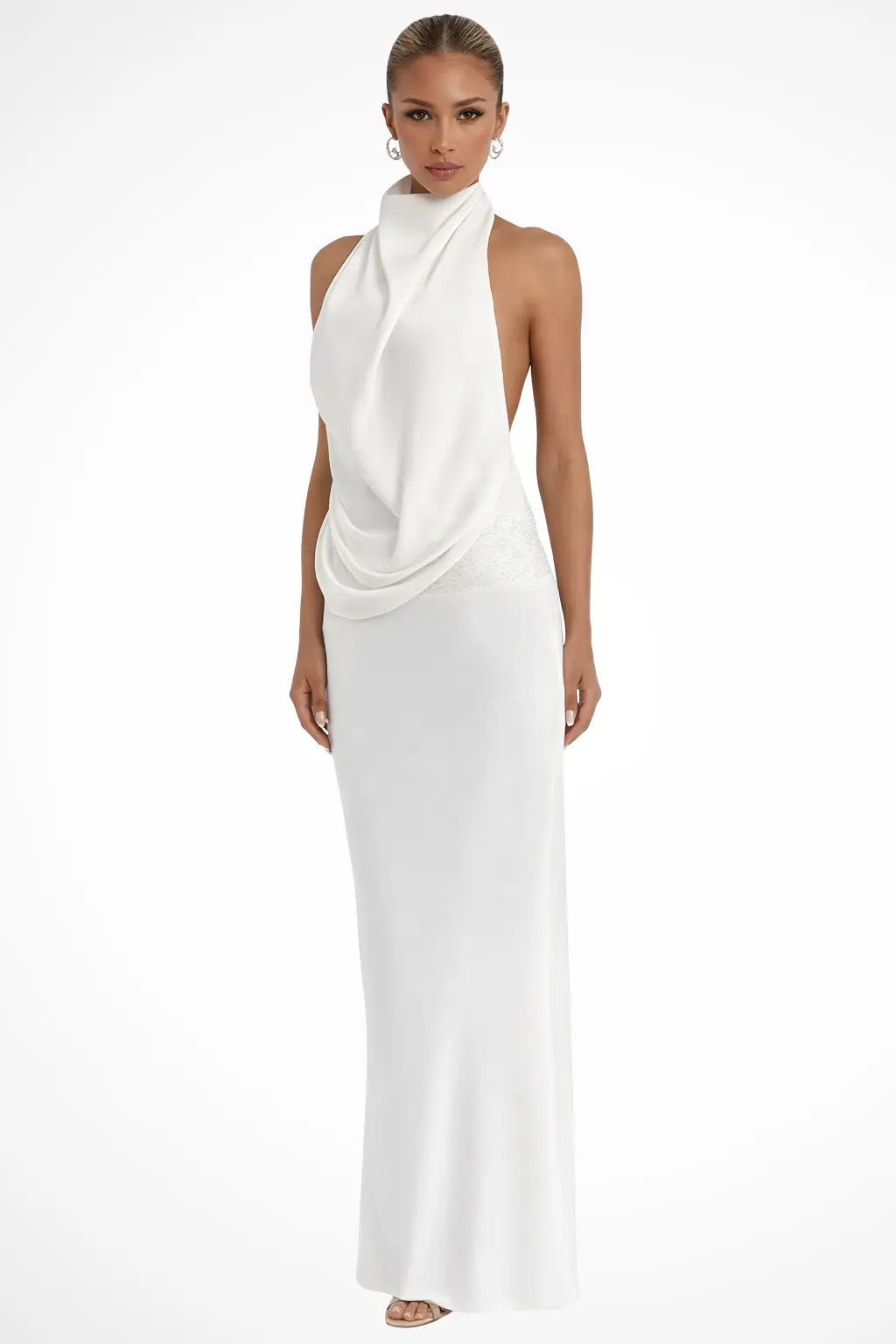 Ottilie | Women Halter Neck Draped Satin Wedding Guest Maxi Dress TARHUS
