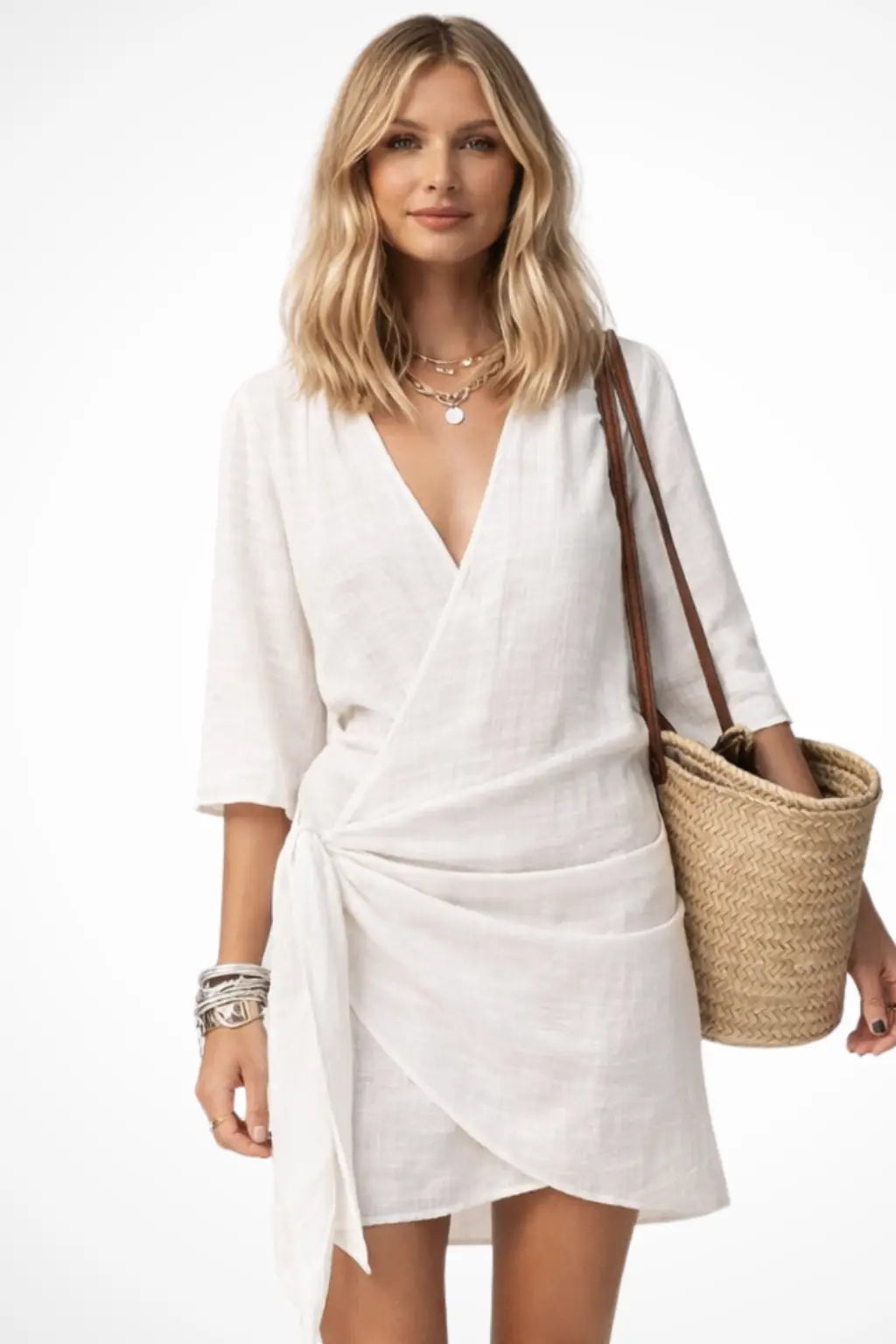 Lowri | Women Wrap Mini Dress with Tie Waist and Short Sleeves TARHUS Mini Dresses