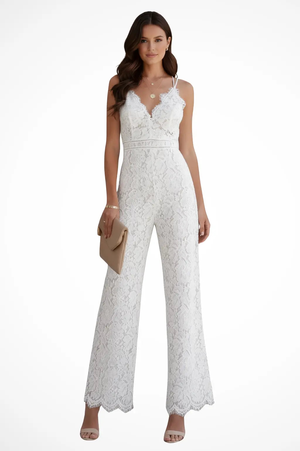 Arabella | Women Lace V Neck Strappy Wide Leg Jumpsuit TARHUS