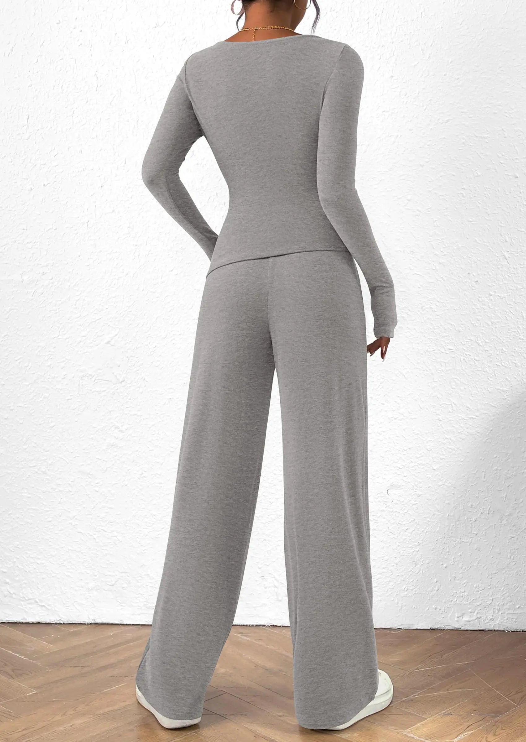 Long Sleeve T-Shirt Wide Leg Pants Casual 2 Piece Sets - TARHUS