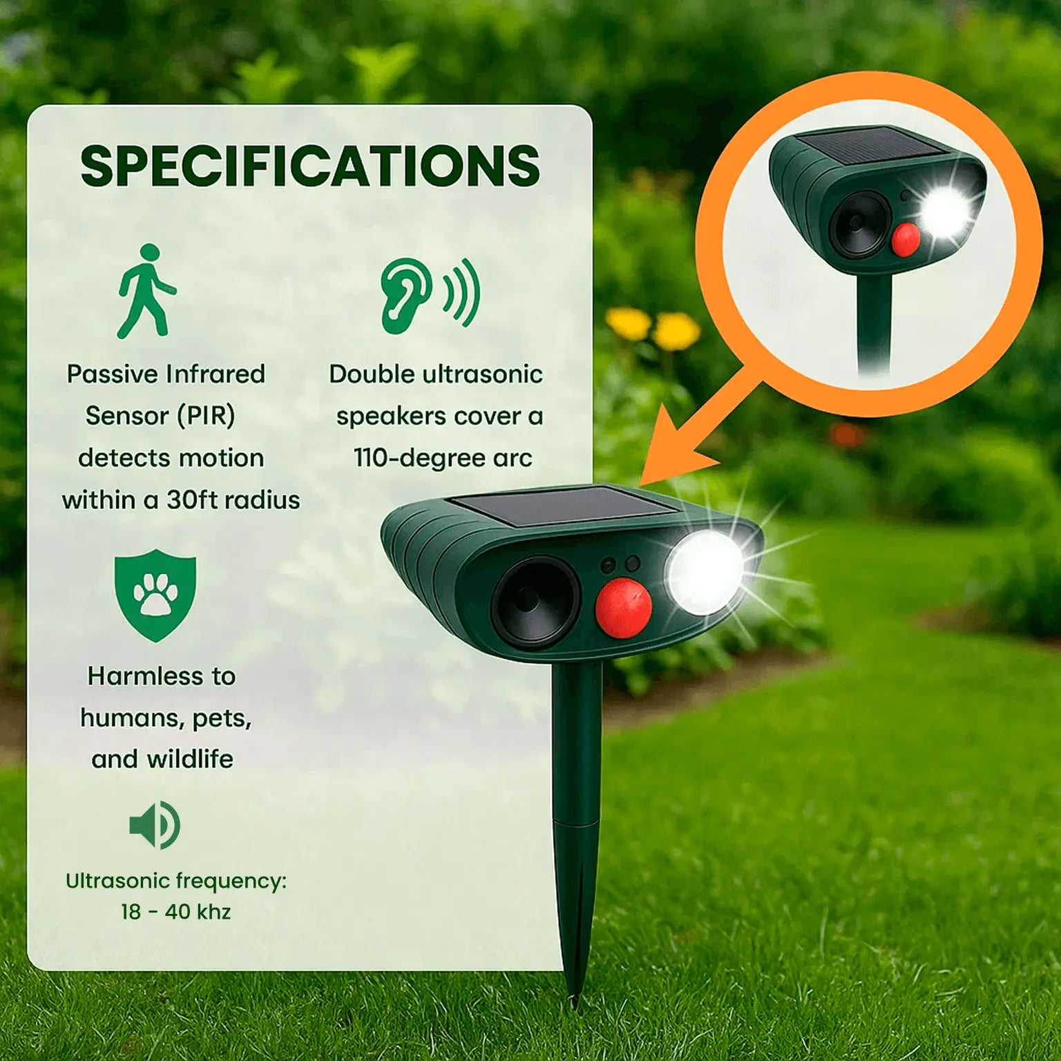 Solar-Powered Ultrasonic Deer Repeller - Effective Deer Deterrent for Gardens & Yards in 48 Hours - TARHUS