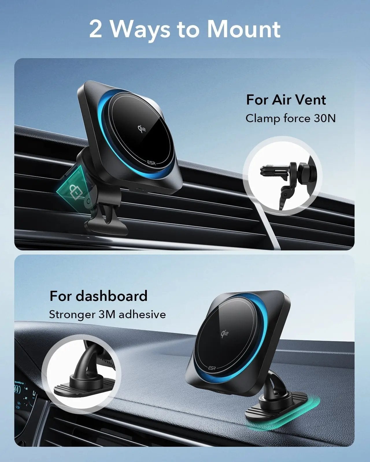 Wireless Car Charger with CryoBoost (HaloLock) - Black - TARHUS