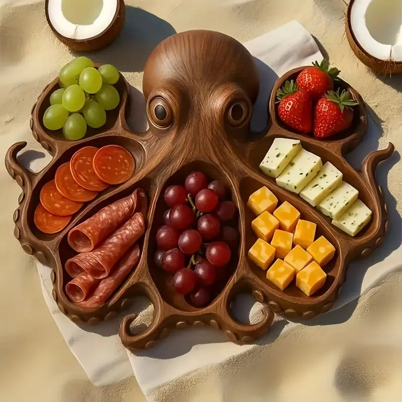 KrakenBoard™ Wooden Charcuterie Board – Rustic Octopus Cheese Platter TARHUS