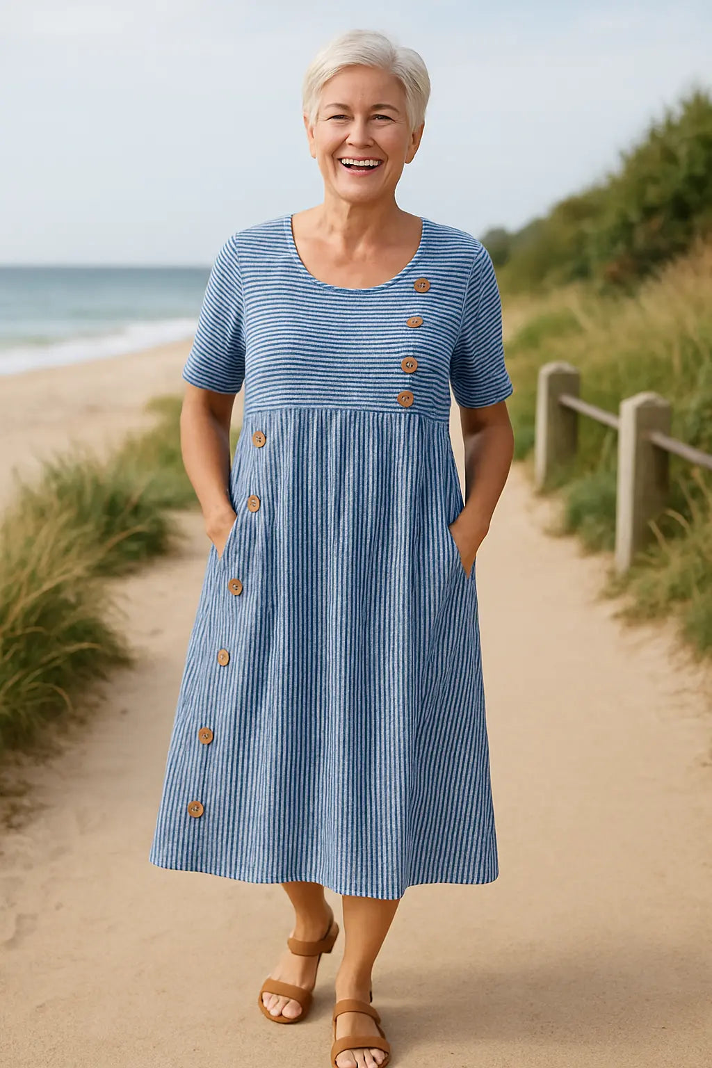 Linen Midi Dress with Button Detailing for Women TARHUS SS - Womens - Midi Dress