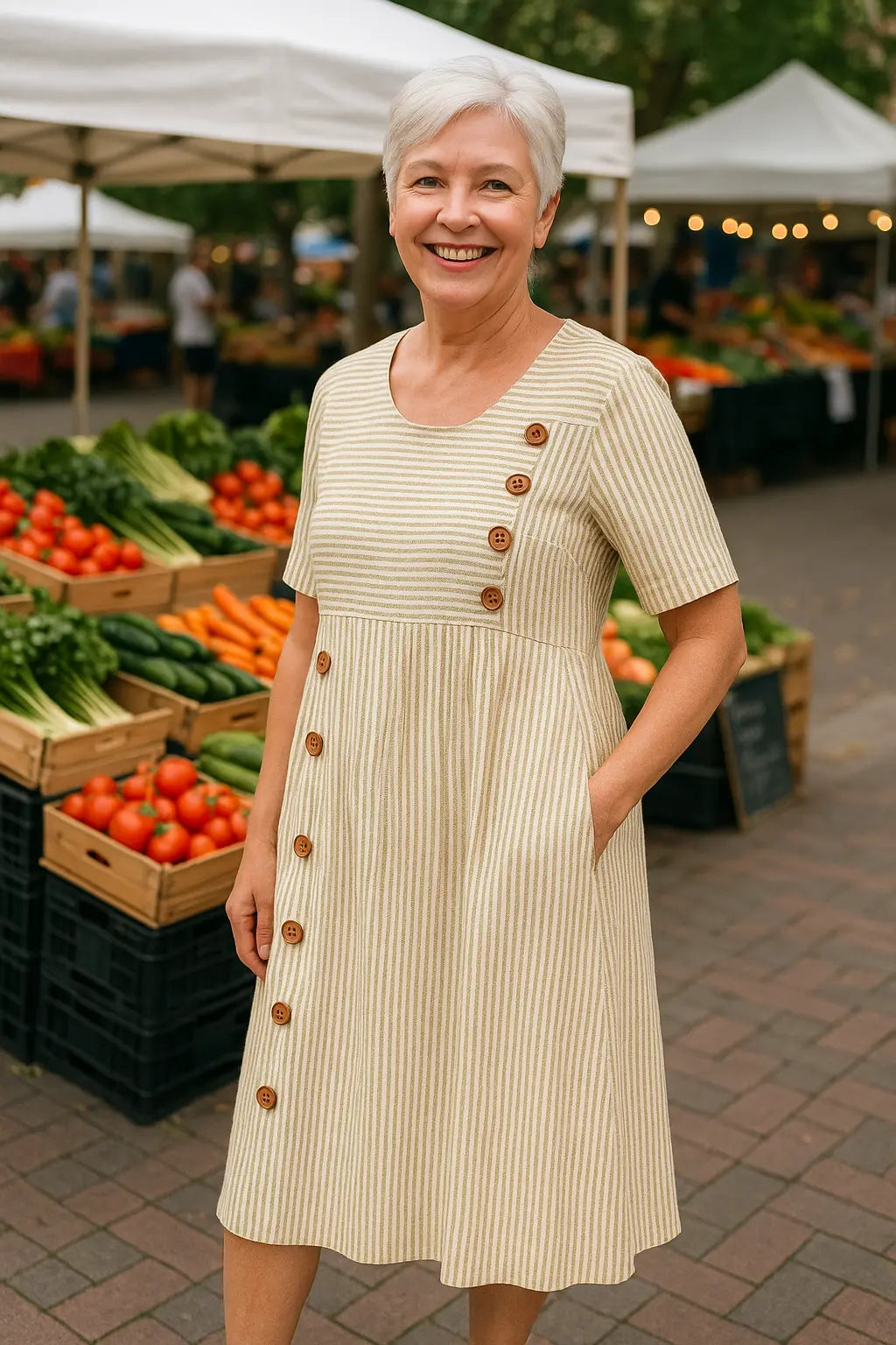Linen Midi Dress with Button Detailing for Women TARHUS SS - Womens - Midi Dress
