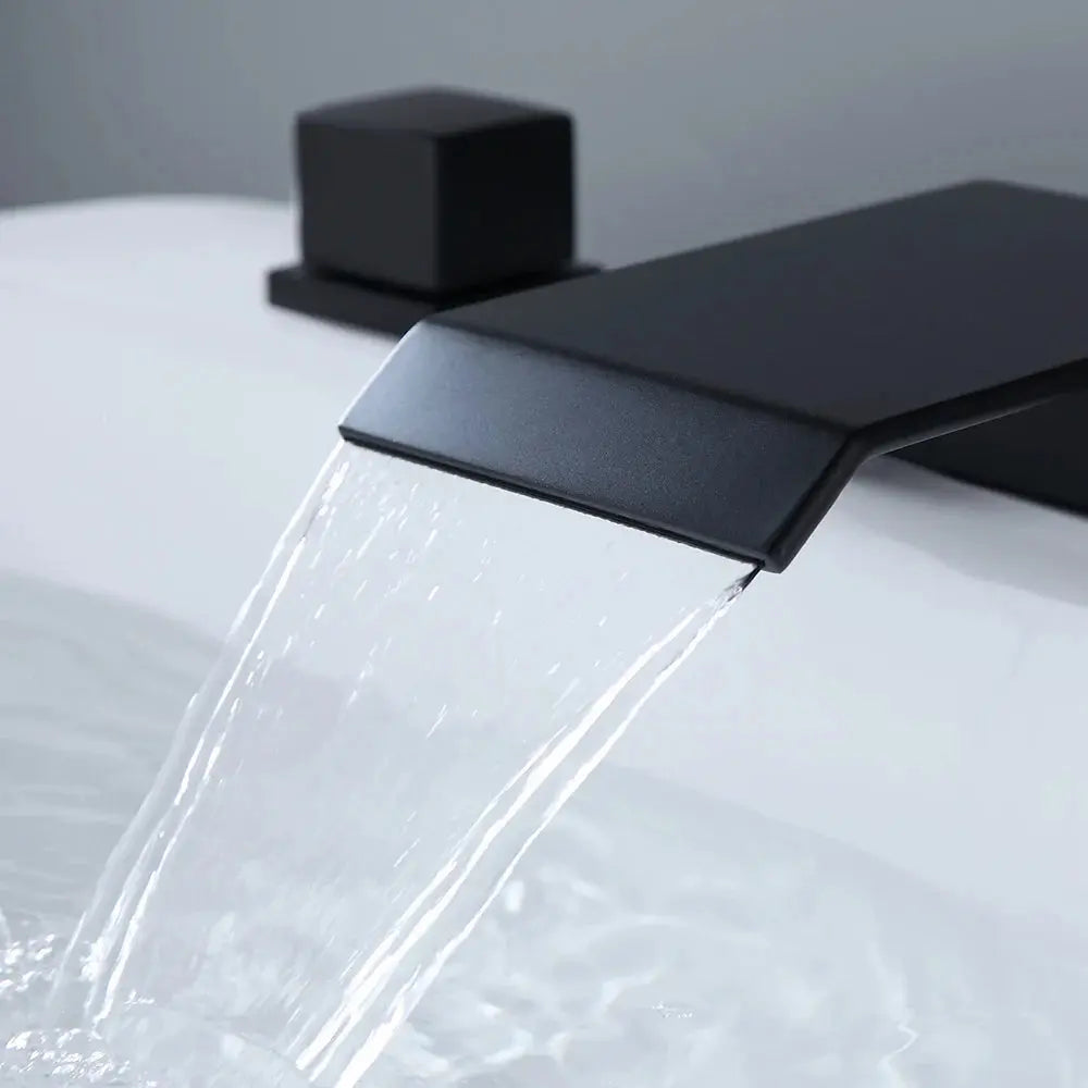 Modern Matte Black Bathroom Faucet – Waterfall Spout with Solid Brass Construction - TARHUS