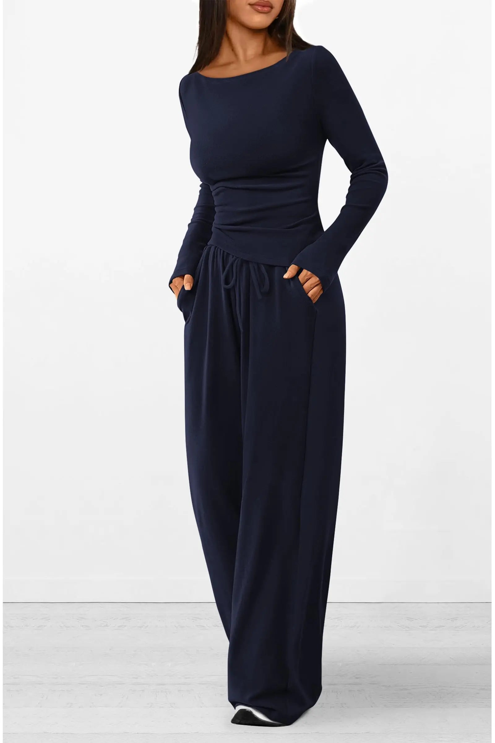 Long Sleeve T-Shirt Wide Leg Pants Casual 2 Piece Sets - TARHUS