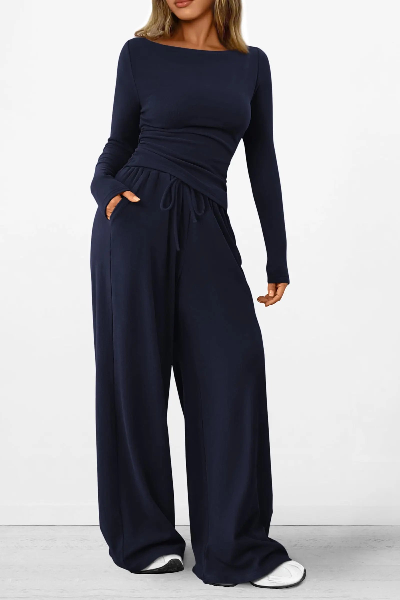 Long Sleeve T-Shirt Wide Leg Pants Casual 2 Piece Sets - TARHUS