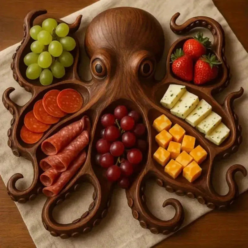 KrakenBoard™ Wooden Charcuterie Board – Rustic Octopus Cheese Platter TARHUS