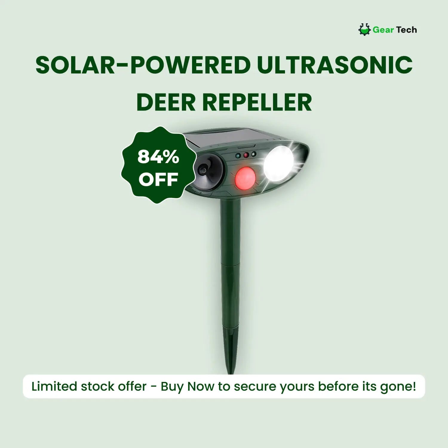 Solar-Powered Ultrasonic Deer Repeller - Effective Deer Deterrent for Gardens & Yards in 48 Hours - TARHUS